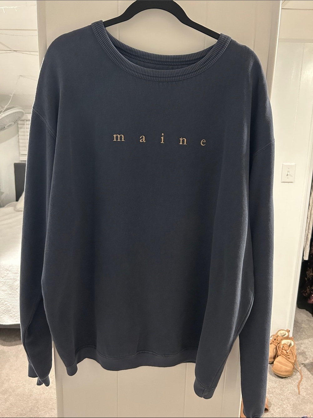 Women's Navy Crewneck Sweater with 'maine' Embroidery